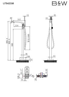 Смеситель Black & White Universe 7642GM для ванны и душа